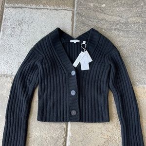 NWT Vince Cropped Ribbed Black Cardigan Size XXS 68% Wool, 29% Cashmere
